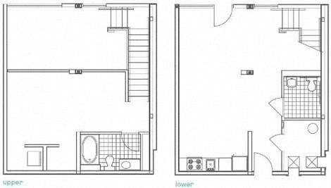 Floor plan for 1 bed, 1.5 baths, 1080 sqft